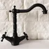 Rubinetti da cucina Rubinetto per lavabo Ottone lucidato a olio nero Rubinetti con bocca girevole a doppia maniglia Rubinetto per lavabo Miscelatore per acqua fredda e acqua Dnf344