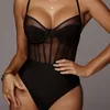 Kadın tulumları yükler bkld siyah mesh şeffaf bodysuit spagetti kayış sırtsız bodysuits seksi bodycon tulum moda kulüp partisi neon portakal 230510