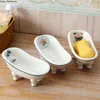 Dishes 1 pc Ceramics White Soap Dish European Style Bathtub Shape Soap Rack Storage Container Supplies Home Bathroom Accessories