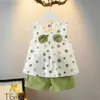 Completi di abbigliamento New Baby Girl Top senza maniche + pantaloncini Cute Leaf Print Comodi girocollo per bambini Top Shorts Summer Casual Y23