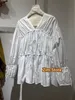 Women's TShirt T0ve SpringSummer Women Shirt Blouse Cotton Full Sleeve Vneck Casual Loose Ribbons Ruffles Waist Ruched Oversize 230510