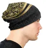 Bérets Bonnet Hiver Tricoté Chapeau Hommes Femmes Noir Et Or Floral Damas Bonnets Casquettes Adulte Géométrique Art Bonnet Chapeaux En Plein Air Ski Cap