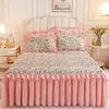 Jupe de lit hiver doux velours lisse épaissir couvre-lit haute qualité roi reine taille corail polaire matelassé jupe de lit non compris taie d'oreiller 230510