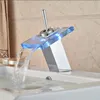 Bathroom Sink Faucets LED Glass Waterfall Basin Faucet Square Vanity Mixer Tap Chrome Finish Tap1