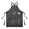 Aprons Thick Denim Apron with Pocket Jean for Women Men Hair stylist Barista coffee shop in working beautiful salon 230509