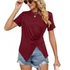 Camiseta feminina verão dividir a bainha de cor sólida mulheres pregas elegantes splicing o colar de pescoço Tops femininos urbanos casuais soltos 230510