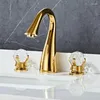 Badkamer wastafel kranen tuqiu chroom bassin kraan messing nikkel wijdverbreide kristal 3 gat en koude waterval tik