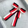 Brooches I-Remiel Korean Ribbon Bow Tie Brooch Pin Pearl Ties Flower College Blue Red White Stripe Navy Style Women Clothing Accessories