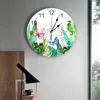 Wall Clocks Plant Leaf Butterfly Green Simple PVC Digital Clock Modern Design Living Room Decor Large Watch Mute Hanging