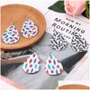 Charm Fashion Feather Print Pu Leather Earrings for Women Dangle Drop Oval Waterdrop Ear Party Jewelry Wholesale Deli Dhgarden Dhe1d
