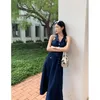 Casual Dresses French Style Elegant Women Denim Dress Lapel Sleeveless Solid A-Line Long With Belt Spring Summer Ladies Frocks