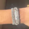 Vente 925 en argent massif 13 mm de large avec 2 rangées de diamants Moissanite Bracelet à maillons cubains pour bijoux Hiphop