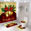 シャワーカーテングリーンクリスマスベルプリントカーテン付きフックフェスティバルバスルームデコレーションアンチスリップバスマットセットラグトイレカバー230510