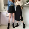 Skirts Women Black High-waist Side-split Midi Skirt Ladies Stretchy Body-con A-line Vintage Elegant All-match Simple Fashion 230510