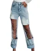 Cyber Y2k винтажные прямые джинсы с полыми цепочками женские осенние свободные джинсовые длинные штаны с высокой талией повседневные уличные брюки 90-х годов