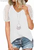 Dames T-shirt Women Hollow Out Patchwork Pullover Lantern Short Sleeve V-Neck T-shirt Tops voor Summer T230510