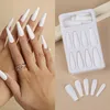 Faux Ongles Long Blanc Mat Ballerine Faux Portable Couverture Complète Cercueil Français Ongles Avec Gelée Colle Appuyez Sur