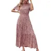 Casual Dresses Fashion Beach Dress A-Line Breathable Summer Pleated Stitching Flowy Hem Long Anti-pilling Maxi Streetwear