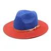 Spring and summer new stitched two-tone top hat, Panama straw hat shade sun protection beach hat women's summer jazz hat trend