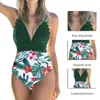 Kvinnors badkläder Sexig One Piece Swimsuits 2023 Kvinnliga axelblommor Kvinnor Push Up Bathing Suits Bodysuits Beachwear Ruffle Monokini