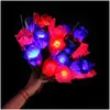 Decorative Flowers Wreaths Valentines Day Party Supplies Led Colorf Cloth Rose Flower Luminous Flashing Wand Stick Decoration Bouq Dhpqa