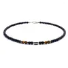 Choker Natural Tiger Eye Stone Black Beads Necklace For Men Stainless Steel Bead Hip Hop Neck Chain Jewelry Accessoriees