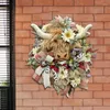 Decorative Flowers Highland Cow Wreath Spring Decor Bows Leaves Wooden Summer Floral Wreaths For Front Door Decoration