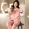 Damen Nachtwäsche Sexy Damen Baumwolle Pyjama Sets Druckkarton 2 Stück Weicher Umlegekragen Nachtwäsche Sommer Home Dressing mit Tasche