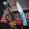 High Quality M35 Strong Survival Straight Knife Z-wear Stone Wash Drop Point Blade Full Tang Blue G10 Handle Outdoor Fixed Blade Tactical Knives with Kydex