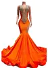 Sexy oranje zeemeermin prom jurken lang voor vrouwen kristallen Rhinestone Deep V nek Backless formele avondfeest tweede receptie verjaardagswedstrijdjurken