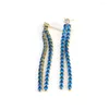 Bengelen oorbellen 4pair luxe kristal plave multi-kleuren lange tassel 18k goud verguld voor vrouwen en meisjes