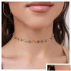 Sautoirs Classique Mode Femme Or Couleur Clavicule Chaîne Colliers Courts Émail Turc Evil Eye Pendentif Collier Bijoux Pour Femmes Dr Dh9Be