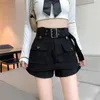 Saias primavera no verão Moda de moda coreana estilo de cintura alta mini -saia feminina cinturão curto y2k streetwear grande cargo de bolso p230508