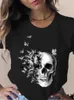 Dames T-shirt Nieuwe Summer Skull Flowers Fashion Women T-shirt Grafische t-shirt dame Harajuku Tops 90s Korte mouw grappige T-shirts meisjes kleding P230510