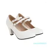 Dress Shoes 34-48 Women 6.5cm High Heel Chunky Mary Jane Round Toe White Wedding Ladies Pumps