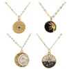 Chaînes Vintage Stéréoscopique Soleil Lune Ronde Coin Collier Laque Pendentif Bijoux Cuivre Microincrusté Zircone