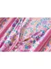 Jurken Vintage Chic Women Pink Floral Print Sleeve Beach Boheemse Rayon Maxi Dresses Ladies V Neck Button Tassel Boho Dress Vestidos