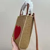 Raffia Straw Love Tot Bag Square Carta prática Bordado Microlabel Combination Shopper Purse Mensengers Bolsas 220712