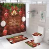 Rideaux de douche vert cloche de Noël imprimer rideau avec crochets Festival salle de bain décoration tapis de bain antidérapant ensemble tapis couvercle de toilette couvre 230510