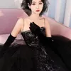 Elegante Prom -Kleider Kleider Perlenkristall Paillettenrückenless sexy schwarze Meerjungfrau Paillettenabend Party Verschleiß Mode echtes Bild Lange formelle Kleider Robe de Soiree 403