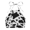Débardeurs pour femmes Camis Patckwork Crop Tops Femmes Milk Cow Print Halter Crop Tops 2023 Blackless Sexy Summer Tank Top Bow Camis Tops Z0510