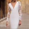 Long Sleeves Wedding Dress Mermaid V Neck Lace Appliques Bride Gowns Backless Bridal Dresses Turkey Vestido de noiva 0509