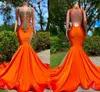 Sexy oranje zeemeermin prom jurken lang voor vrouwen kristallen Rhinestone Deep V nek Backless formele avondfeest tweede receptie verjaardagswedstrijdjurken