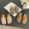 Slippers 2023 Spring Women's Closed Toe Slippers Cow Suede Leather Sandals For Women Retro Two Buckle Garden Mule Clog Slides 35-39 Y23