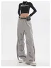 レディースパンツCapris Houzhou Techwear Hippie Grey Cargo Parachute Pants Women Y2K Harajuku Streetwear特大の黒いモッピングパンツKPOPワイドズボン230510