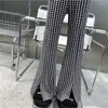 女性用パンツ2023レトロカラーコントラストサウザンドバードチェックハイウエスト用途ルーズカジュアルストレートチューブワイドレッグスリット