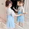 Girl Dresses Teenage Floral Dress zomer Zomer Korte mouw Kinderen Hanfu Girls Cheongsam Chinese stijl Kleding