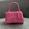 Klassieke zandloper ingelegde strass diamanten tassen dames glinsterende draagtas clutch crossbody schouderriem luxe echt leer ontwerper zilveren handtas reistas