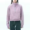 Yoga Outfit LU-99 Femmes Fitness Sweats à capuche Runing Veste Dames Sport Demi-Zip Sweat-shirt épais Lâche Manteau de style court avec trou de pouce en polaire Sportwearh