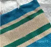 Designer-Raffia Woven Soft Tote Bag Couleur Patchwork Blue Beach Shopping Sac à main Bandoulière Portefeuilles